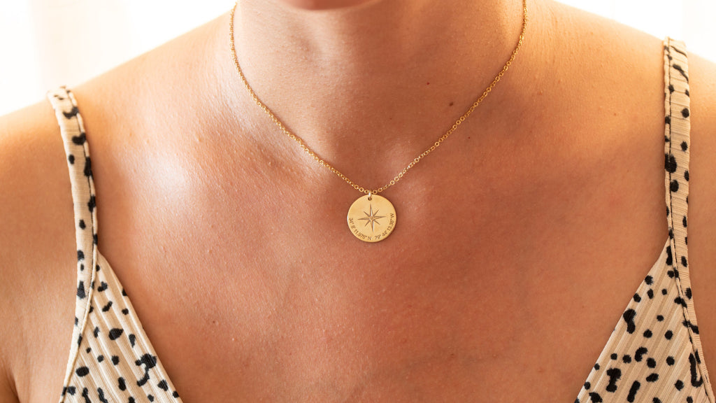 New Job Gift, Enjoy the Next Chapter, Coworker Leaving Job, Goodbye Gift, Statement Necklace,Silver Compass Necklace, Coordinates Pendant