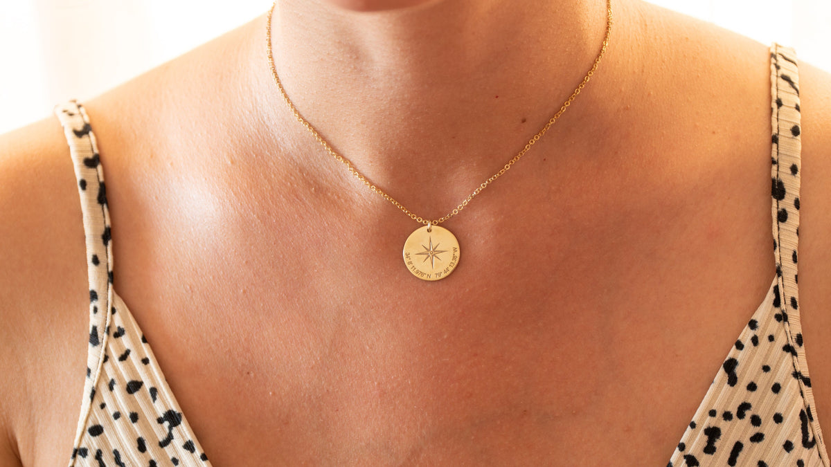 New Job Gift, Enjoy the Next Chapter, Coworker Leaving Job, Goodbye Gift, Statement Necklace,Silver Compass Necklace, Coordinates Pendant