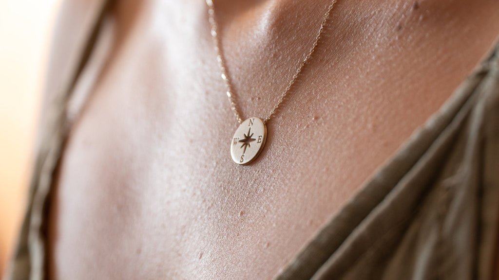 Compass Inspiritional Necklace, 925 Sterling Silver, 14K Gold Plated, Gift for Best Friend, Family, Daughter, Tiny Gold, Rosegold Compass