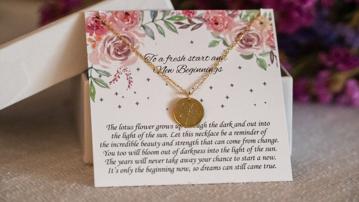 New Beginnings Gift For Her, Lotus Flower Silver Necklace, Divorcee Gift Women, 14K Gold Filled Sterling Silver Necklace, Clean Slate
