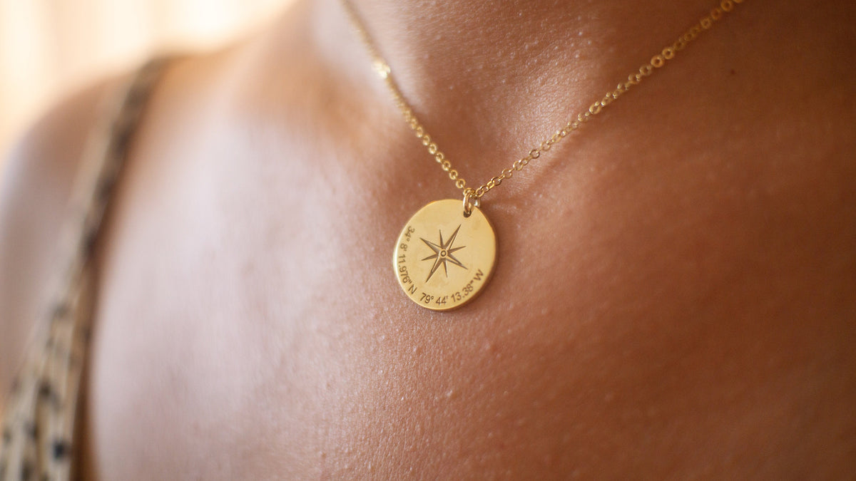 New Job Gift, Enjoy the Next Chapter, Coworker Leaving Job, Goodbye Gift, Statement Necklace,Silver Compass Necklace, Coordinates Pendant