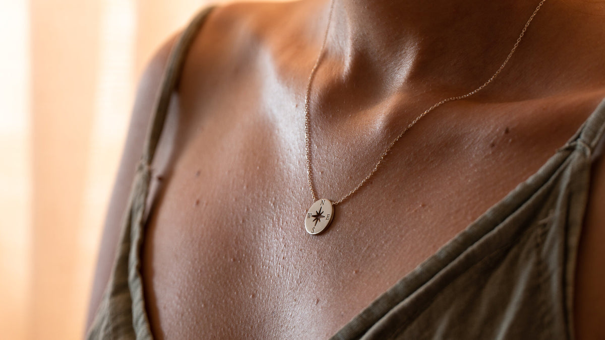 Compass Inspiritional Necklace, 925 Sterling Silver, 14K Gold Plated, Gift for Best Friend, Family, Daughter, Tiny Gold, Rosegold Compass