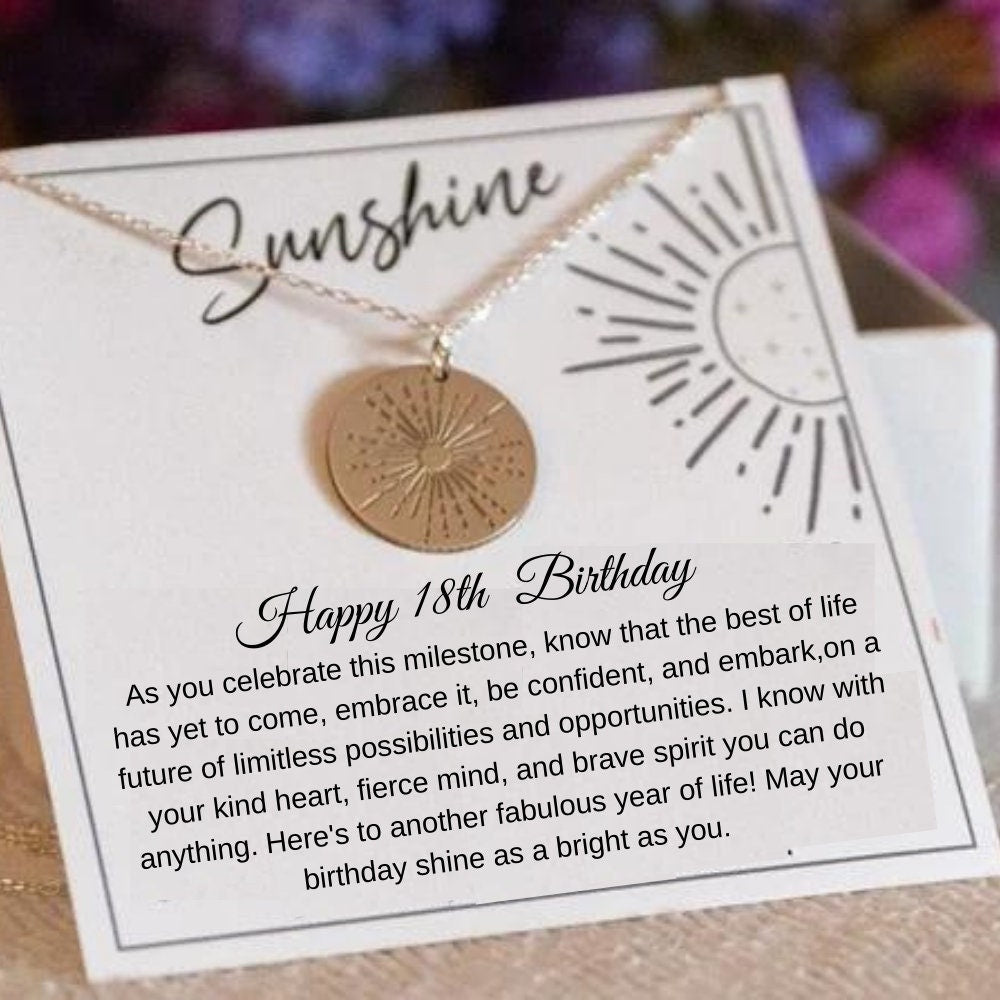 Personalized Eighteenth birthday Necklace, Sunbeam Necklace, Birthday Present for 18 Year Old, 18th Birthday Jewelry, Daughter 18 Years Old