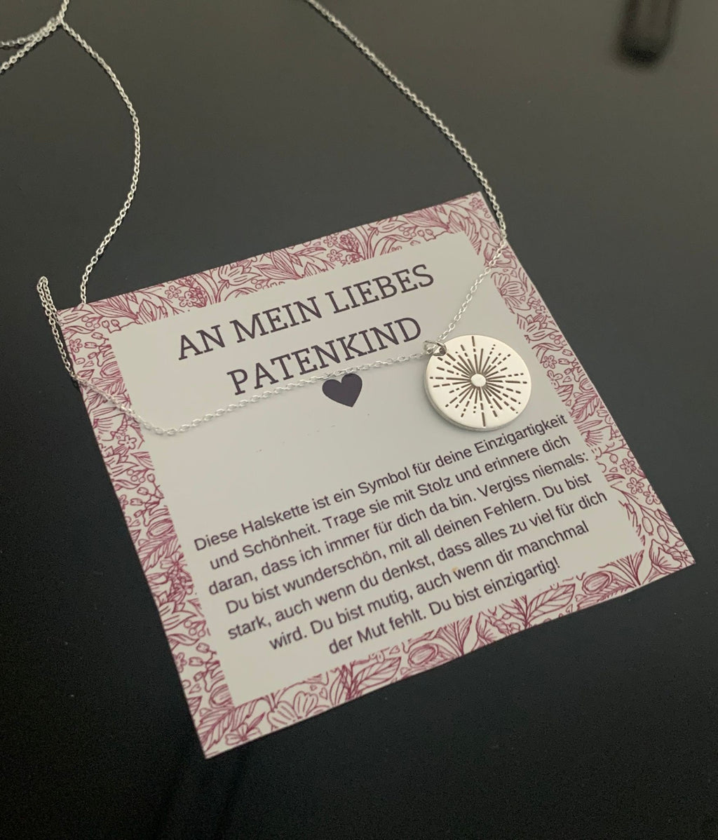 Patenkind Halskette Sonne, Geschenk für Patenkind zur Einschulung, Zum Schulabschluss Patenkind Geburtstag 925 Sterlingsilber Kette
