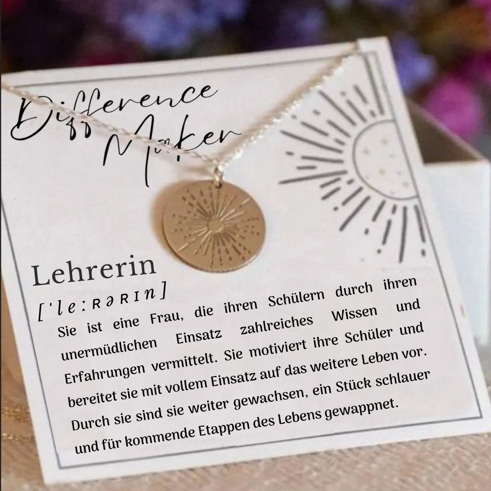 Lehrerin Große Sunbeam Halskette, 925 Sterling Silber Halskette Abschiedsgeschenk Lehrerin, Abschiedsgeschenk Lehrerin, Geburtstag Lehrerin