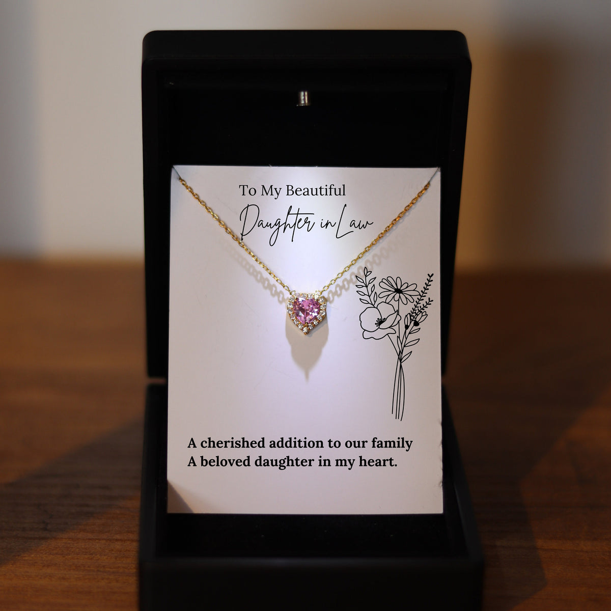 Daughter in Law Jewelry with Led Light Box, Shiny Heart for Daughter in Law Necklace, Bride Jewelry from MIL,  Daughter in Law to Be Gift