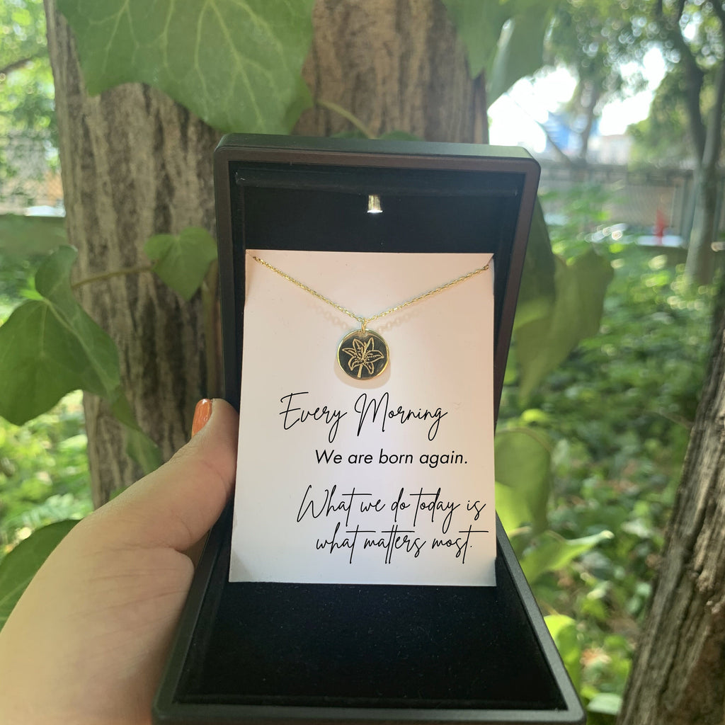 925 Sterling Silver Lotus Necklace with LED Light Jewelry Box, Encouragement Gift, Mindfulness Gift, Motivational Jewelry for Woman,