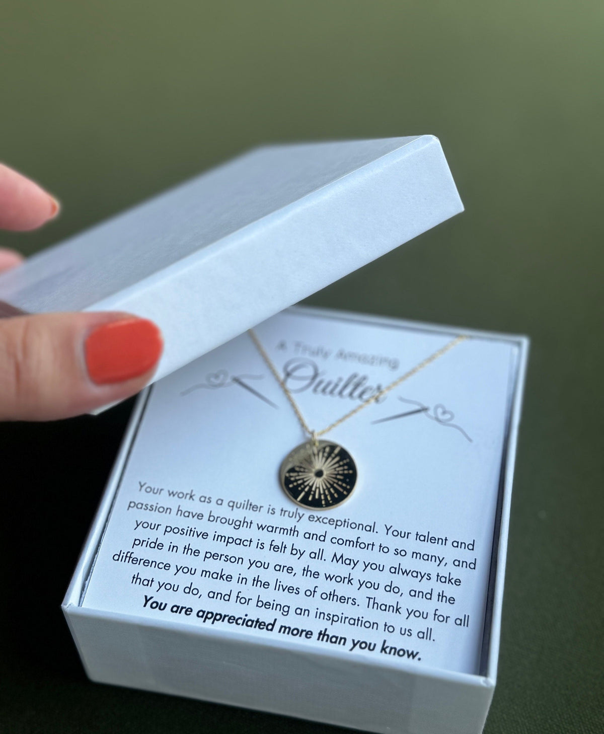 Gift for Quilter Necklace, Thank You Quilter Gift, Appreciation Gift for Quilter, Quilting Gift for Mom, Sewer Necklace Gift