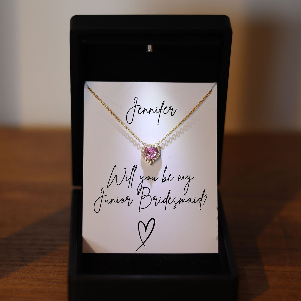 Junior Bridesmaid Necklace Gift, Silver with Led Box for Junior Bridesmaid, Unique Flower Girl Gift, Bridesmaid Proposal, Jr Bridesmaid