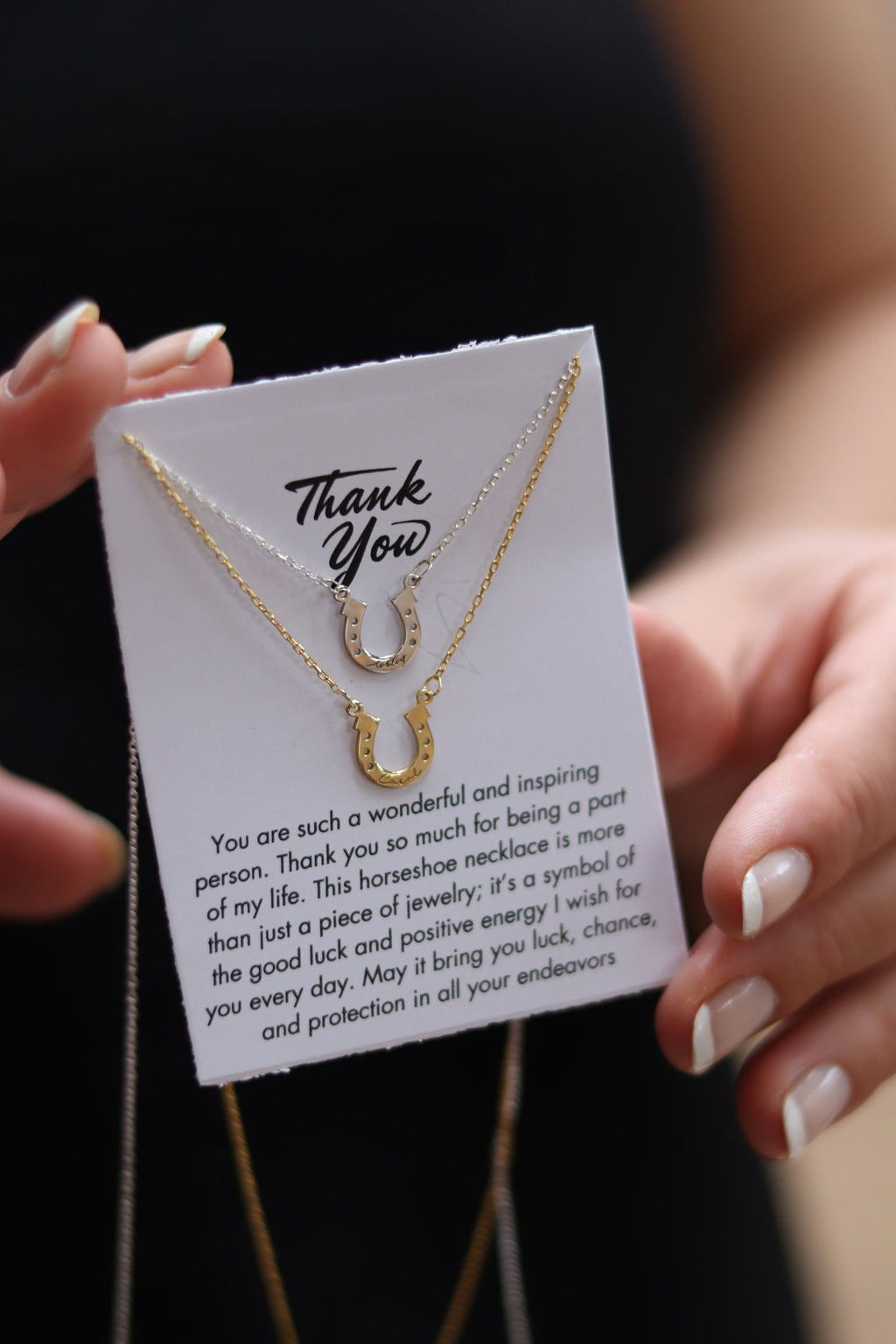 Thank You Necklace, Silver Horseshoe Necklace with Engraved Name, Christmas Gift, Women Coworker Gift, Women Boss Gift, Birthday Necklace