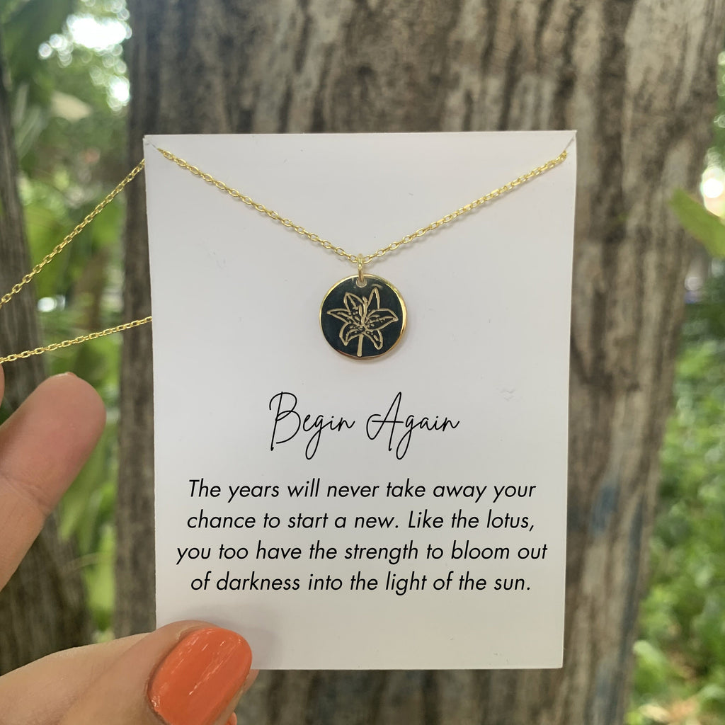 Silver Lotus Necklace with LED Light Jewelry Box, Motivational Jewelry, Breakup Jewelry, Encouragement Uplifting Gift, Positive Quotes,