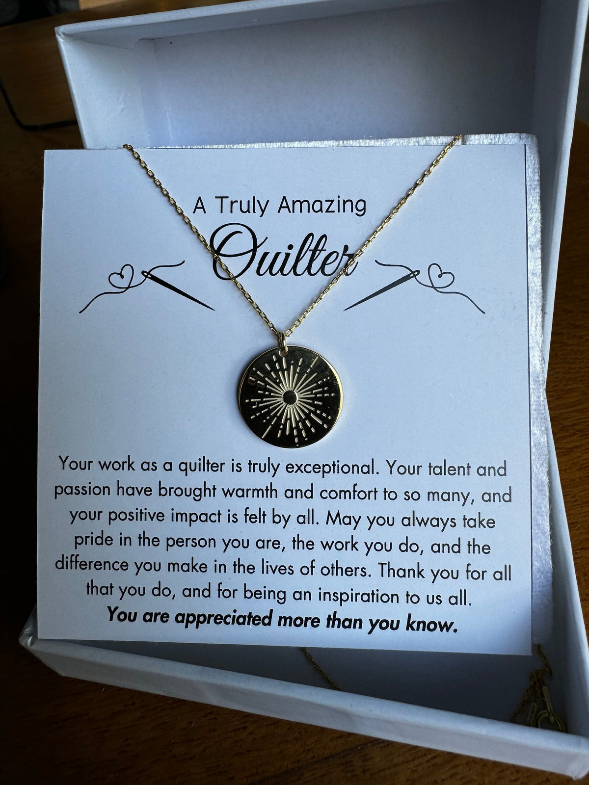 Gift for Quilter Necklace, Thank You Quilter Gift, Appreciation Gift for Quilter, Quilting Gift for Mom, Sewer Necklace Gift