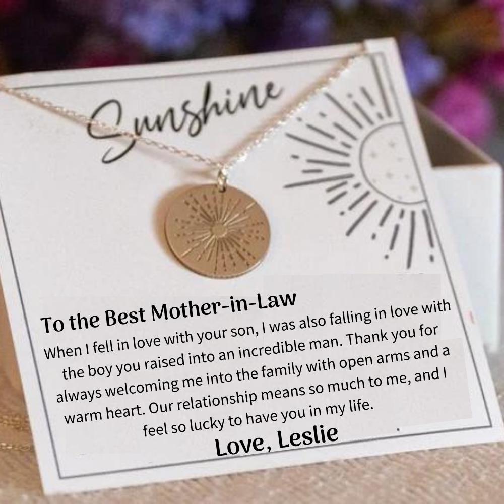 Mother-In-Law Necklace from Daughter in Law, Silver Sunshine Gift, Mother in law Necklace with Personalized Card, Mother of The Law Jewelry