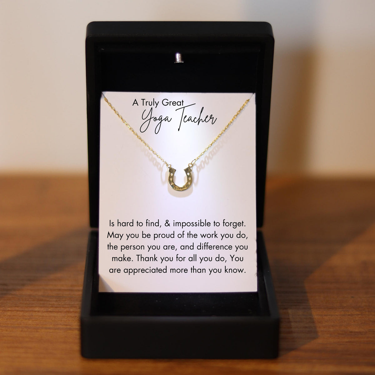 Yoga Teacher Horseshoe Necklace with Led Box, Yoga Educator Appreciation Necklace, Yoga Teacher Thank You Gift, Yoga Coach Gifts, Namaste
