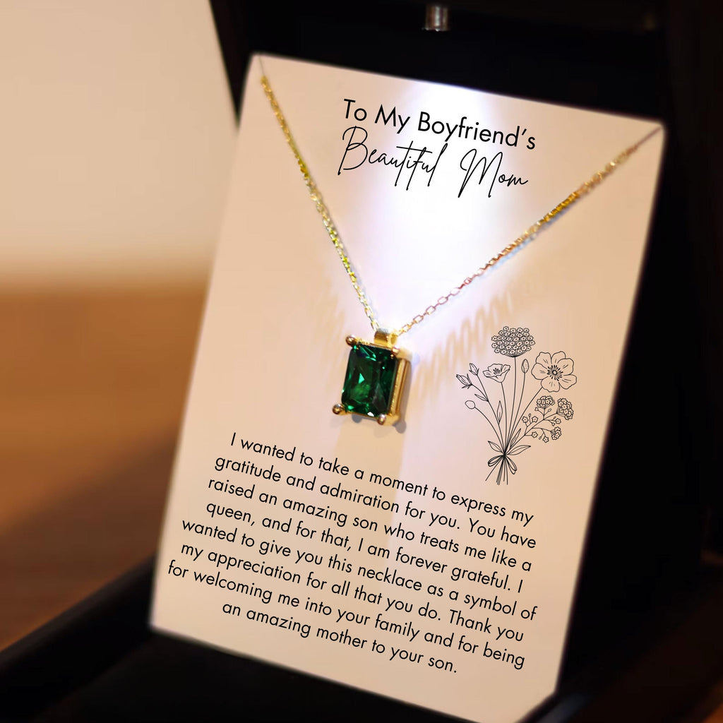Boyfriend's Mom Silver Necklace with Luxury Box, Boyfriends Mom Birthstone Gift for Birthday, Christmas, To My Boyfriends Mom Jewelry Gift