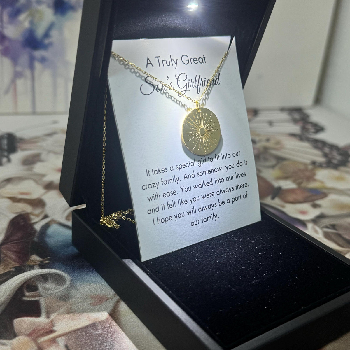 Son's Girlfriend Sun Necklace for Christmas, Sons Girlfriend Silver Jewelry, Son’s Girlfriend Gifts, Daughter in Law Gift,