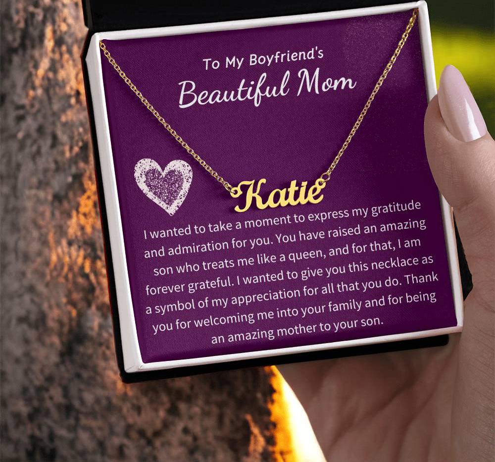 Personalized Boyfriend's Mom Mothers Day Gift, Thank You Boyfriend's Mom Necklace, Boyfriend's Mom Name Necklace with Message Card,