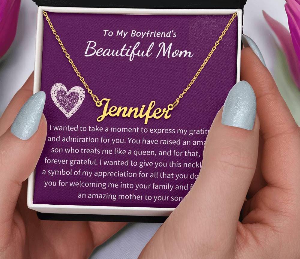 Personalized Boyfriend's Mom Mothers Day Gift, Thank You Boyfriend's Mom Necklace, Boyfriend's Mom Name Necklace with Message Card,