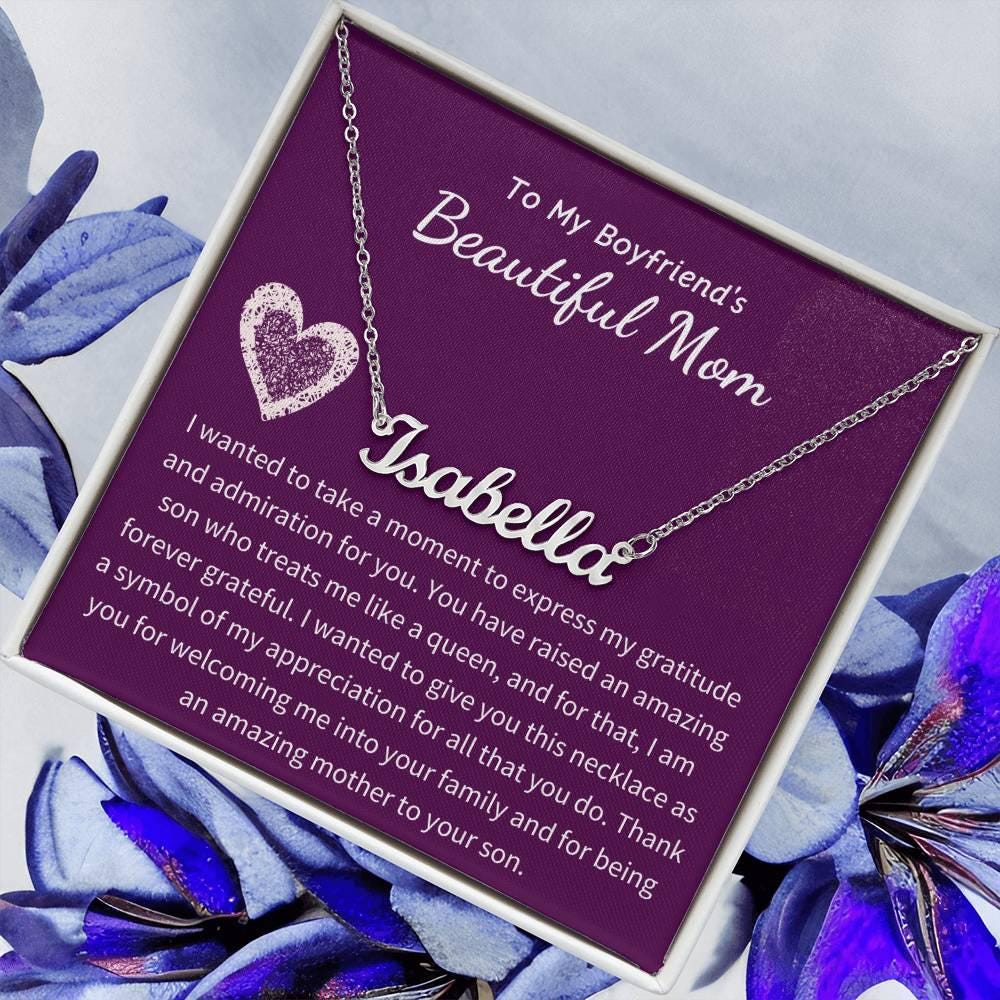 Personalized Boyfriend's Mom Mothers Day Gift, Thank You Boyfriend's Mom Necklace, Boyfriend's Mom Name Necklace with Message Card,