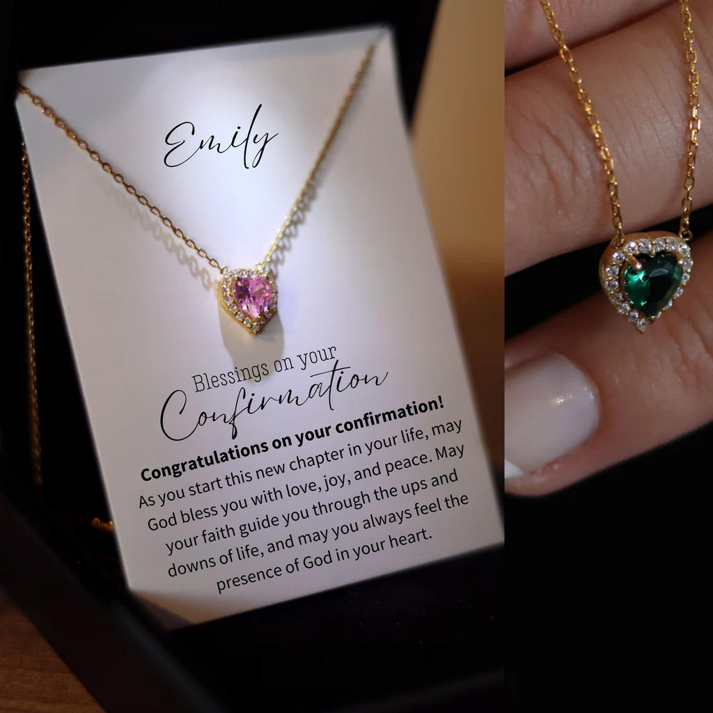Confirmation Gifts For Girls, Catholic Confirmation Necklace Heart Necklace, Silver Birthstone Necklace, Christian  First Communion Gift