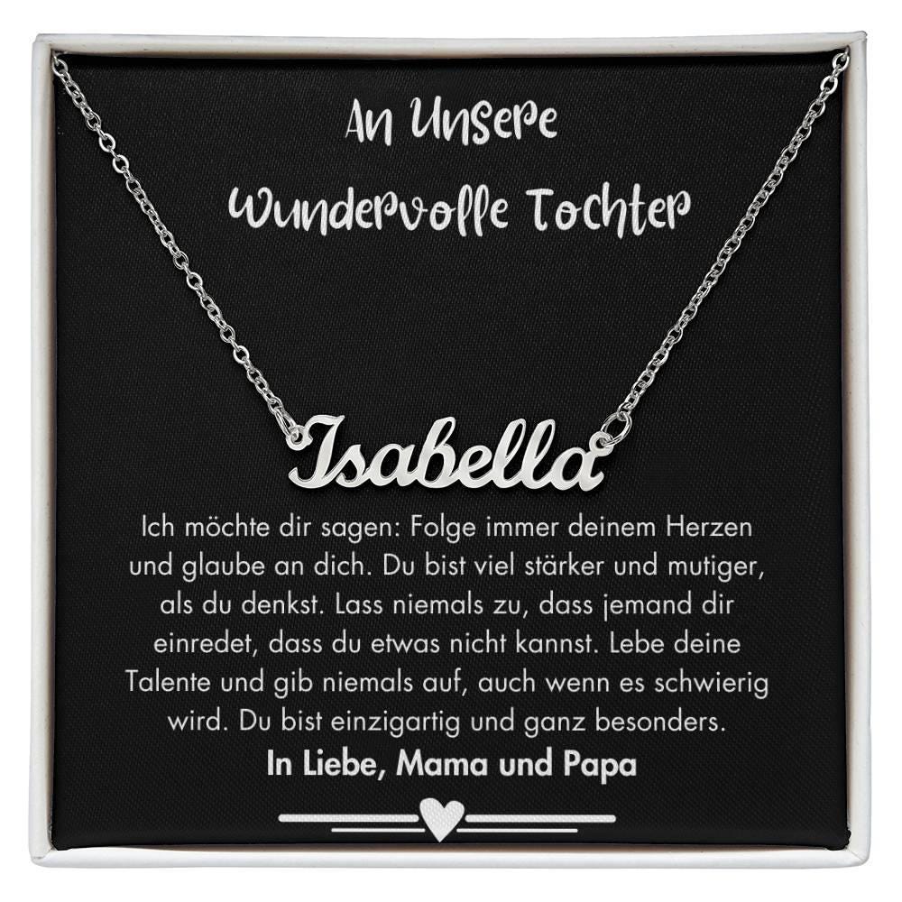 925 Silber Namenskette Für Tochter Von Mama und Papa, An meine wundervolle Tochter, Schulabschluss,  Silber Halskette für Tochter Von Eltern