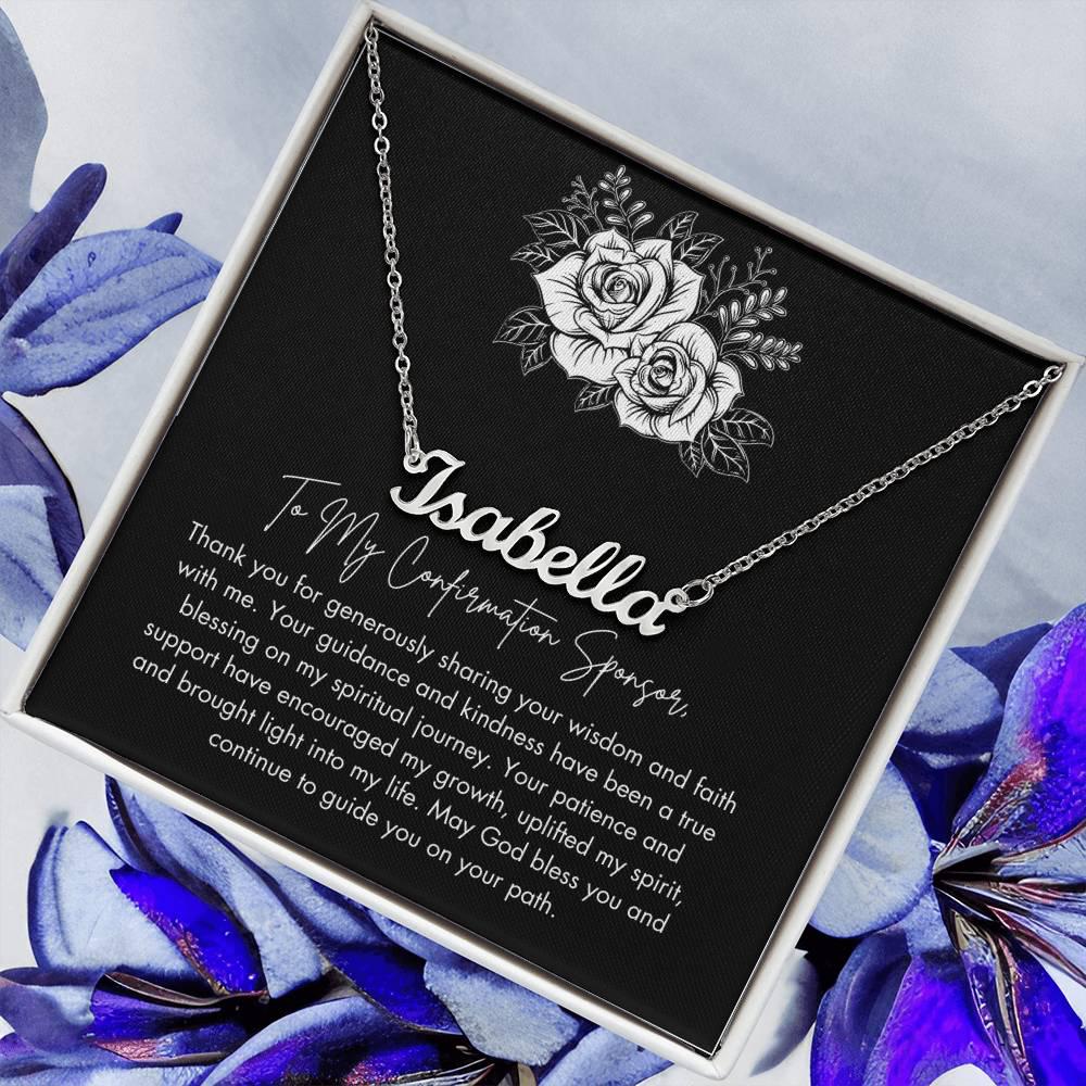 Personalized Confirmation Sponsor Necklace Gift with Gift Card, Catholic Sponsor Gifts, Confirmation Sponsor Silver Name Necklace,