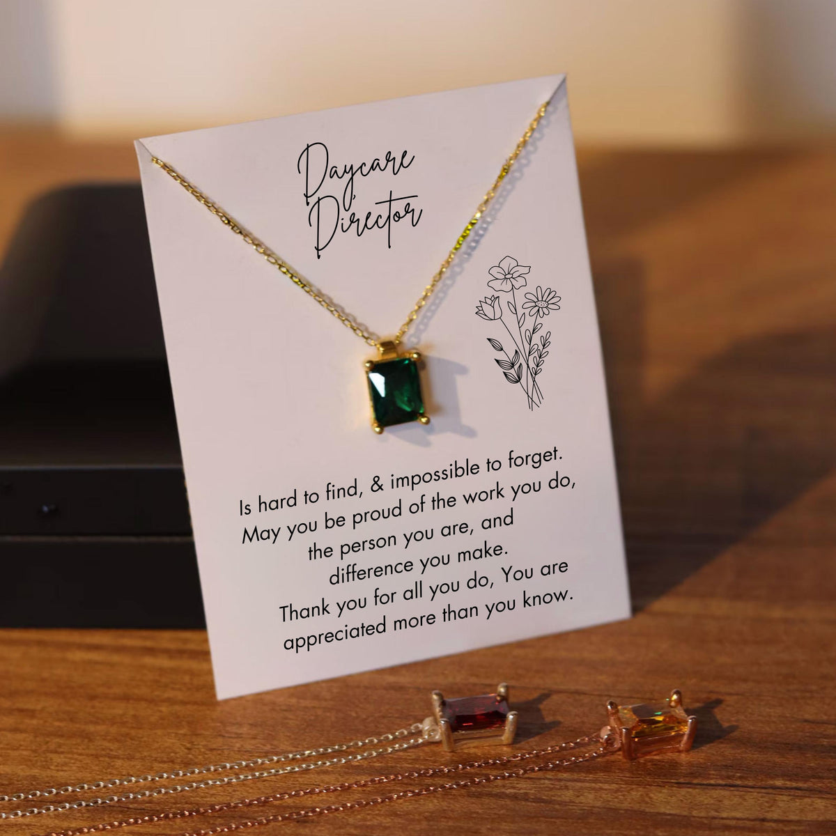 Daycare Director Birthstone Necklace, Silver Necklace for Daycare Teacher Thank You Gift, Daycare Director Appreciation Gift