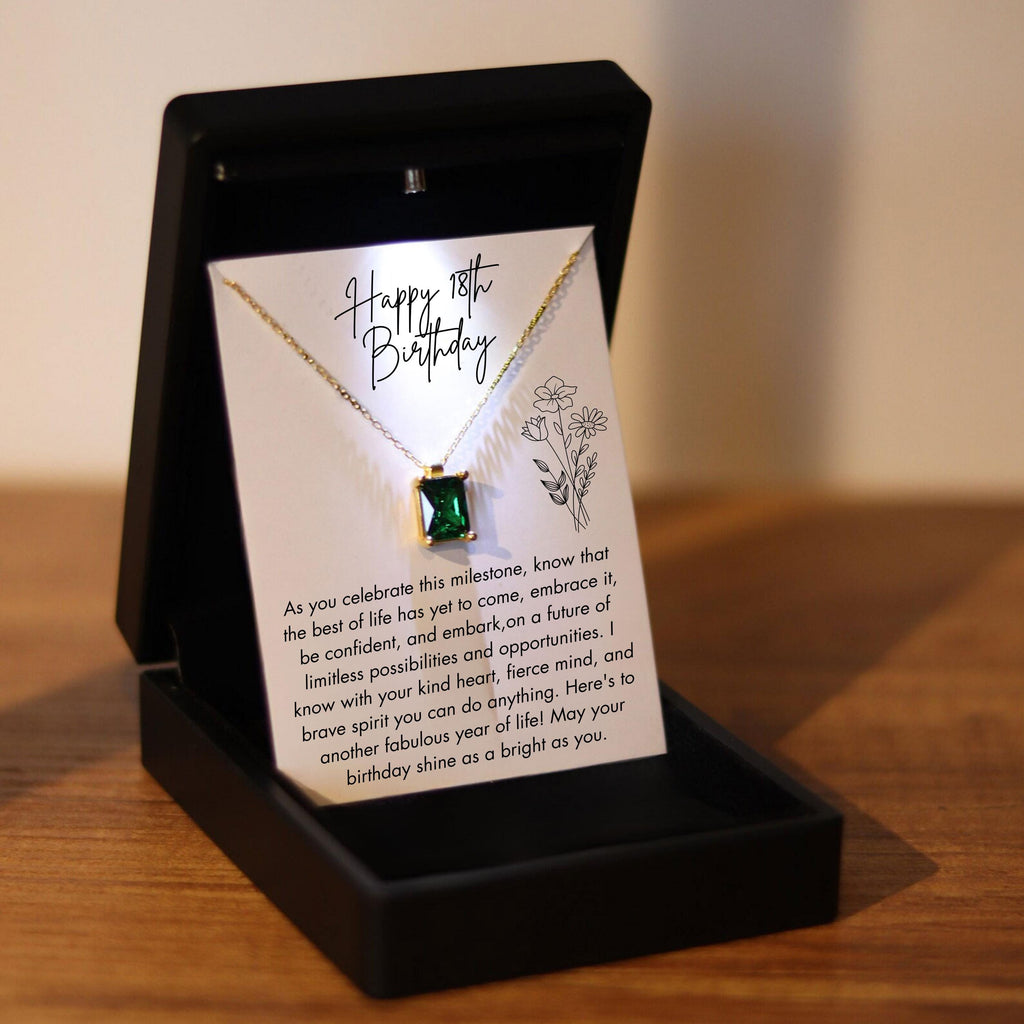 18th Birthday Necklace with Birthstone, 18th Birthday Silver Necklace with Led Light Box, Gift for 18 year old girl gift