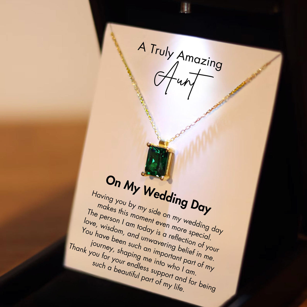 Aunt on My Wedding Day Necklace, Gift for Aunt of The Bride, Birthstone Necklace with Led Light Box, Aunt from Niece, Aunt Thank You Gift