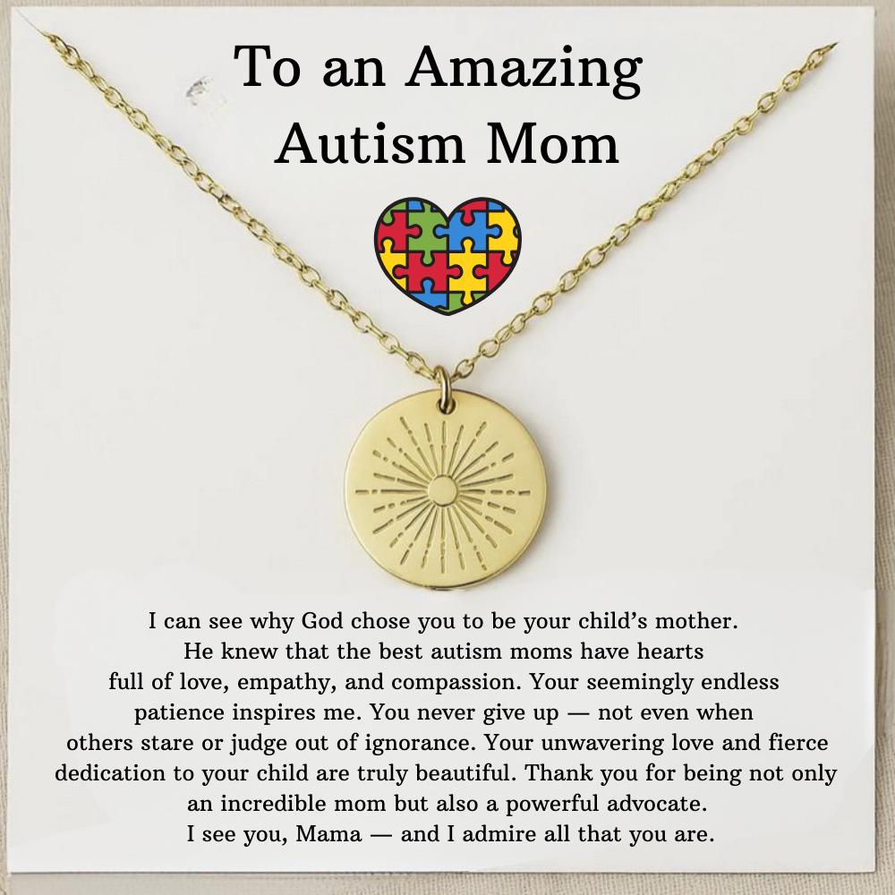 Autism Mom Necklace, Autism Awareness for Mothers Day Sun Silver Necklace, Autism Support Gift,  Autism Mom Necklace, Autism child a Hero