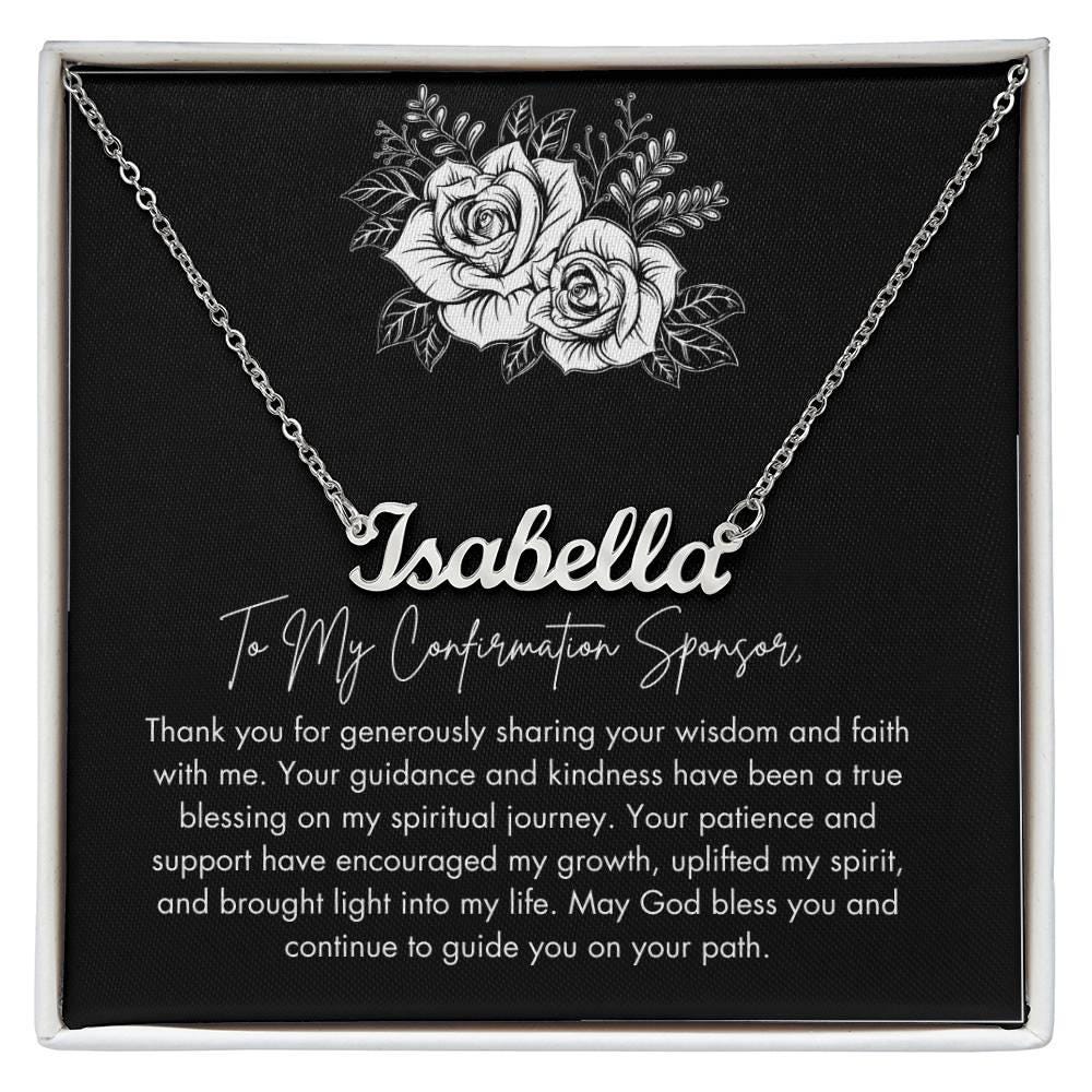Personalized Confirmation Sponsor Necklace Gift with Gift Card, Catholic Sponsor Gifts, Confirmation Sponsor Silver Name Necklace,