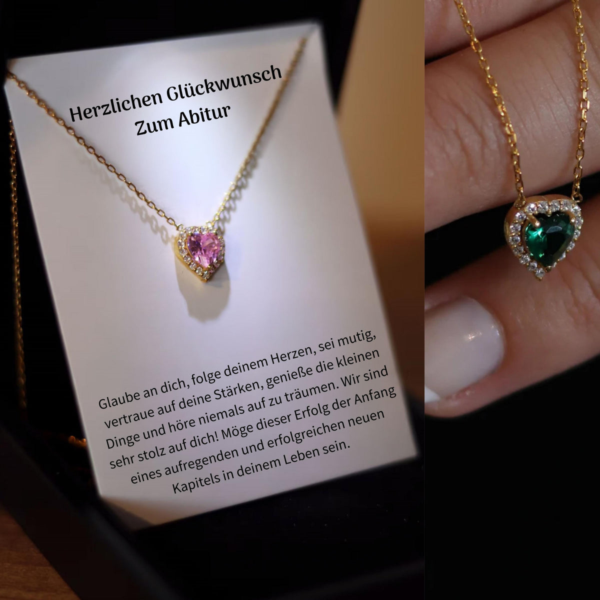925 Sterlingsilber Herzen Kette,  Abitur 2025, Karte mit Schmuck Geschenk zum Diplom Master Bachelor,  Geschenk für Absolventin