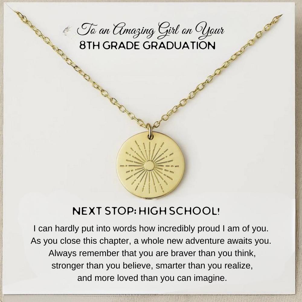 Personalized 8th Grade Graduation Silver Necklace, Eighth Grade Sun Necklace with Gift Box, Middle School Graduation 2026 Gift Ideas