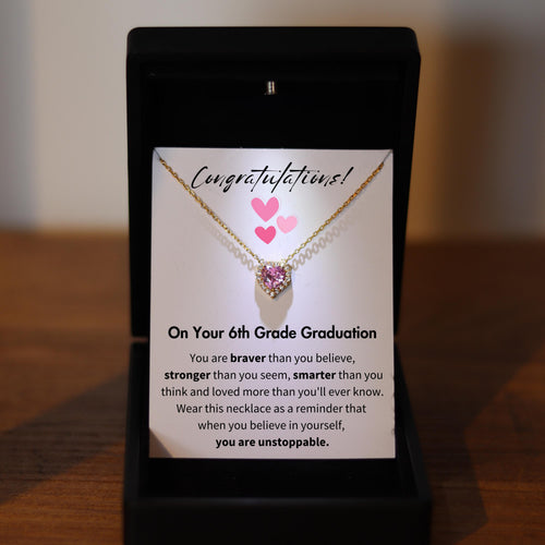 6th Grade Graduation Heart Necklace, 6th school grad Necklace Birthstone Heart Necklace, School Grad Jewelry, Silver Necklace for Graduation