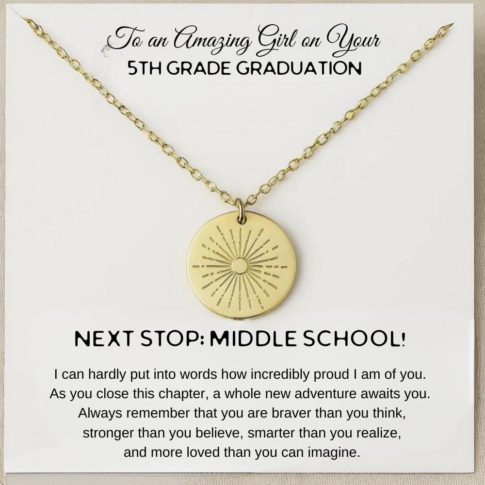 Personalized 5th Grade Graduation Silver Necklace, Eighth Grade Sun Necklace with Gift Box, Middle School 2025 Gift Ideas, 5th Graders Girl