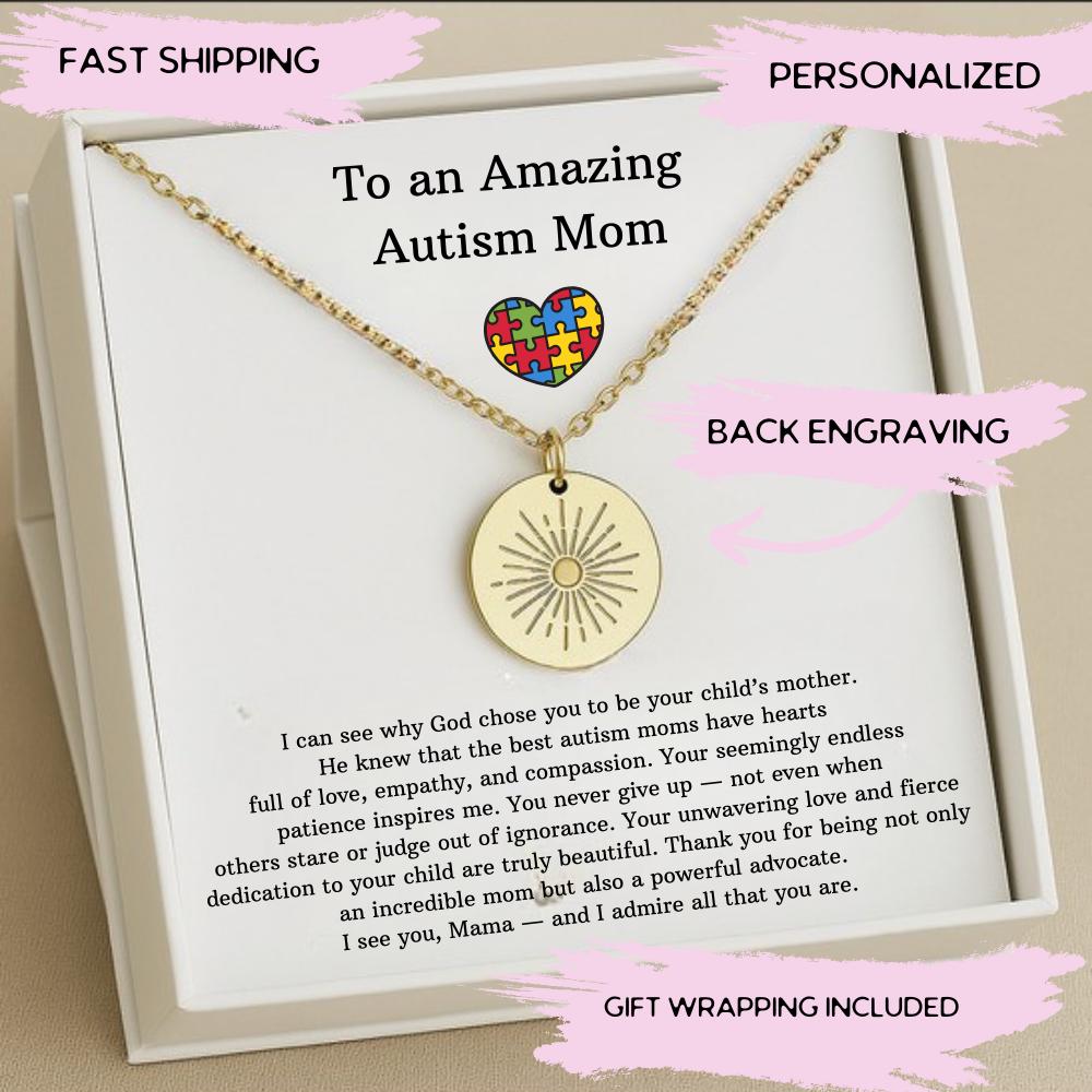 Autism Mom Necklace, Autism Awareness for Mothers Day Sun Silver Necklace, Autism Support Gift,  Autism Mom Necklace, Autism child a Hero