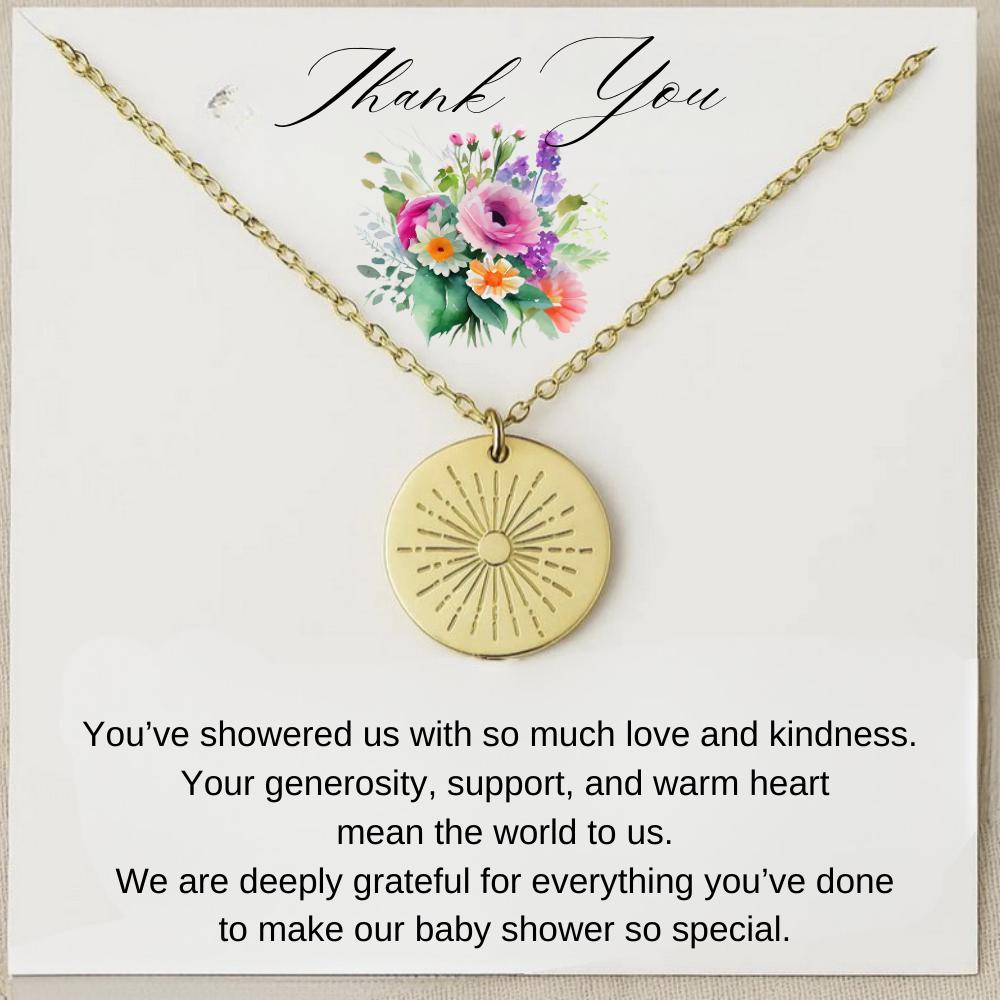 Personalized Baby Shower Hostess Necklace Gift, Baby Shower Hostess Gift, Baby Boy Hostess Thank You Gift, Baby Girl Hostess Sun Necklace