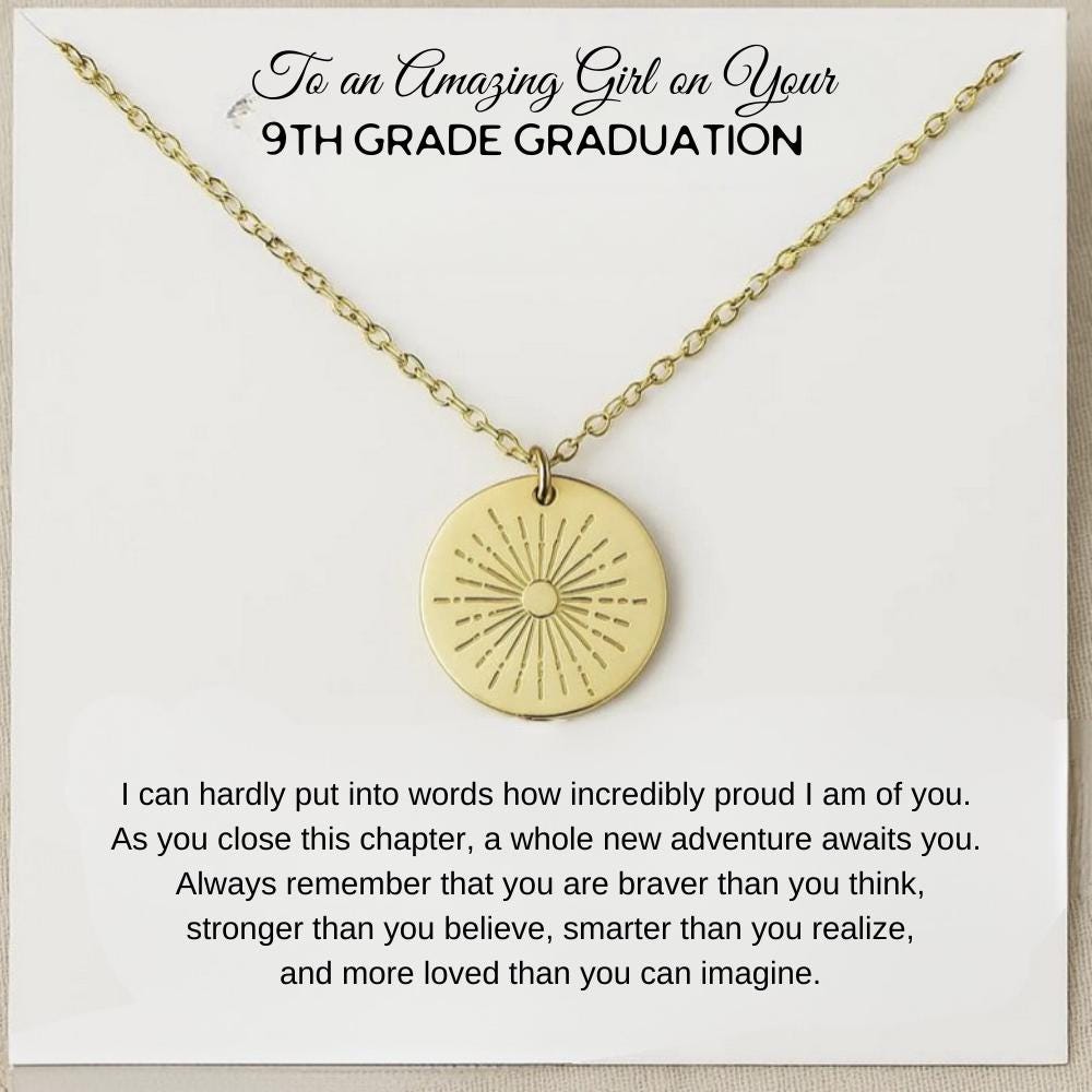 Personalized 9th Grade Graduation Girls Gift, 9th Graduation Sun necklace with Back Engraving, End of School Year, Gift for Ninth Grade