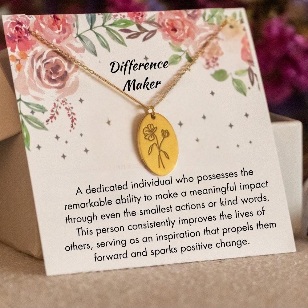 Teacher Thank You Necklace, Gift for Tutor Birthflower Necklace, Coworker Appreciation Gift Manager Thank You Gift Difference Maker Necklace