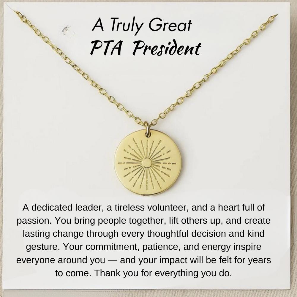 PTA President Sun Necklace, Personalized PTA President Gift, PTA President Thank You Gift, Appreciation Gift for Pta President Necklace