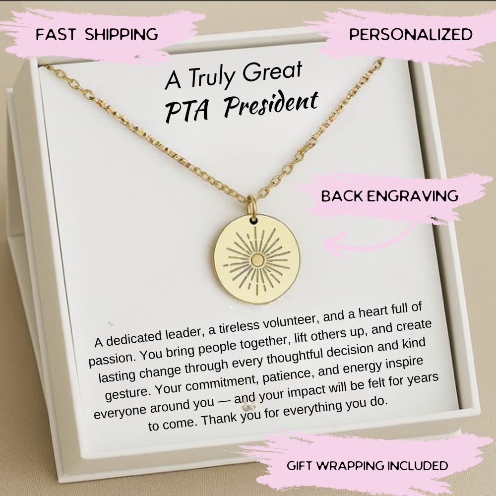 PTA President Sun Necklace, Personalized PTA President Gift, PTA President Thank You Gift, Appreciation Gift for Pta President Necklace
