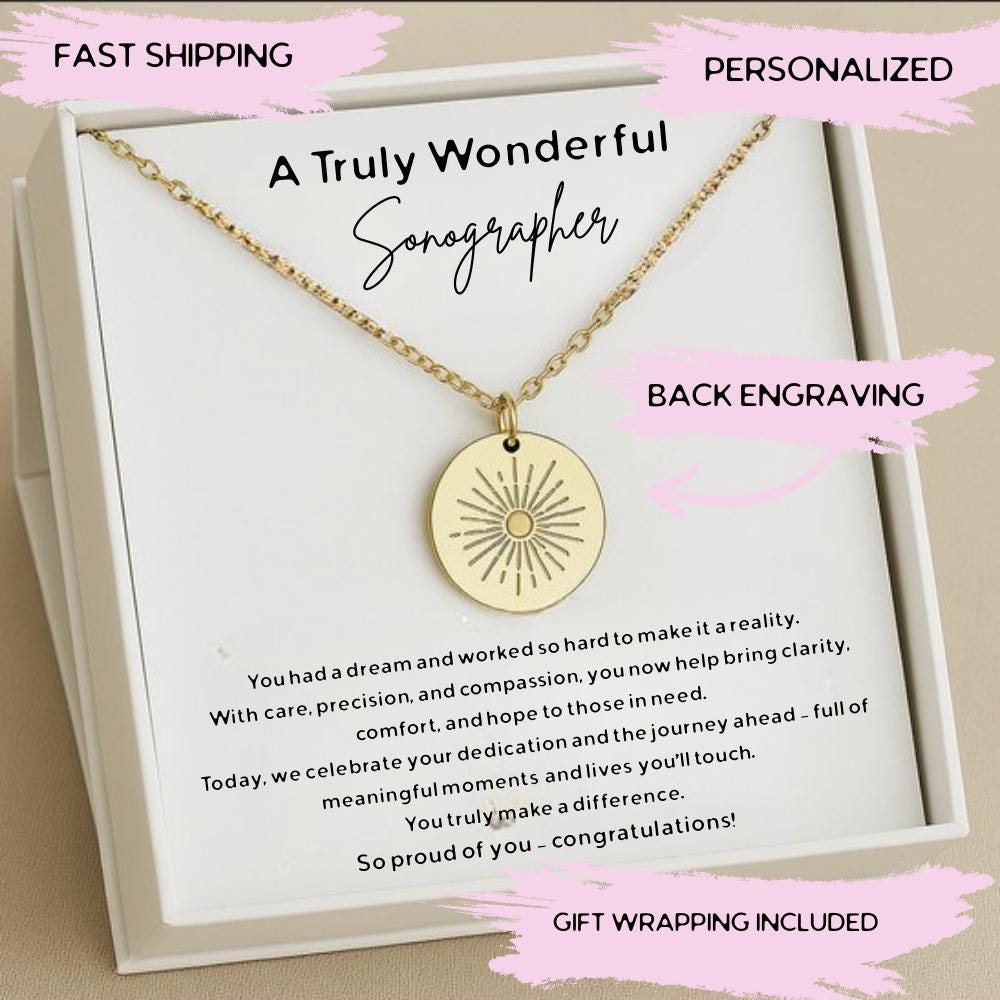 Personalized Sonographer Graduation Silver Jewelry, New RDMS Gift, Sonographer Engraved Sun Necklace, Sonographer Necklace with Custom Card