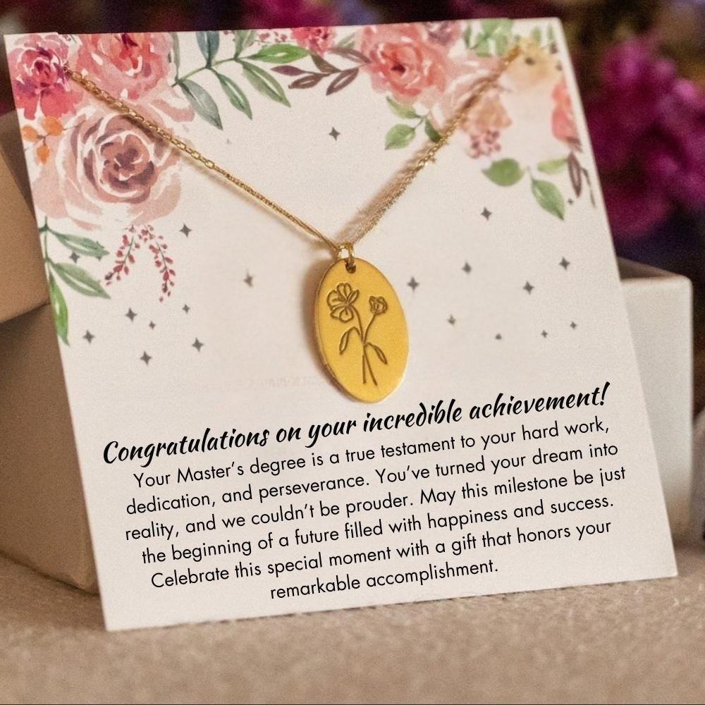 Personalized MBA Graduation Necklace, MA Gift Ideas, Masters Student Gift for Her, Daughter MA Birth Flower Necklace, Master Degree Jewelry