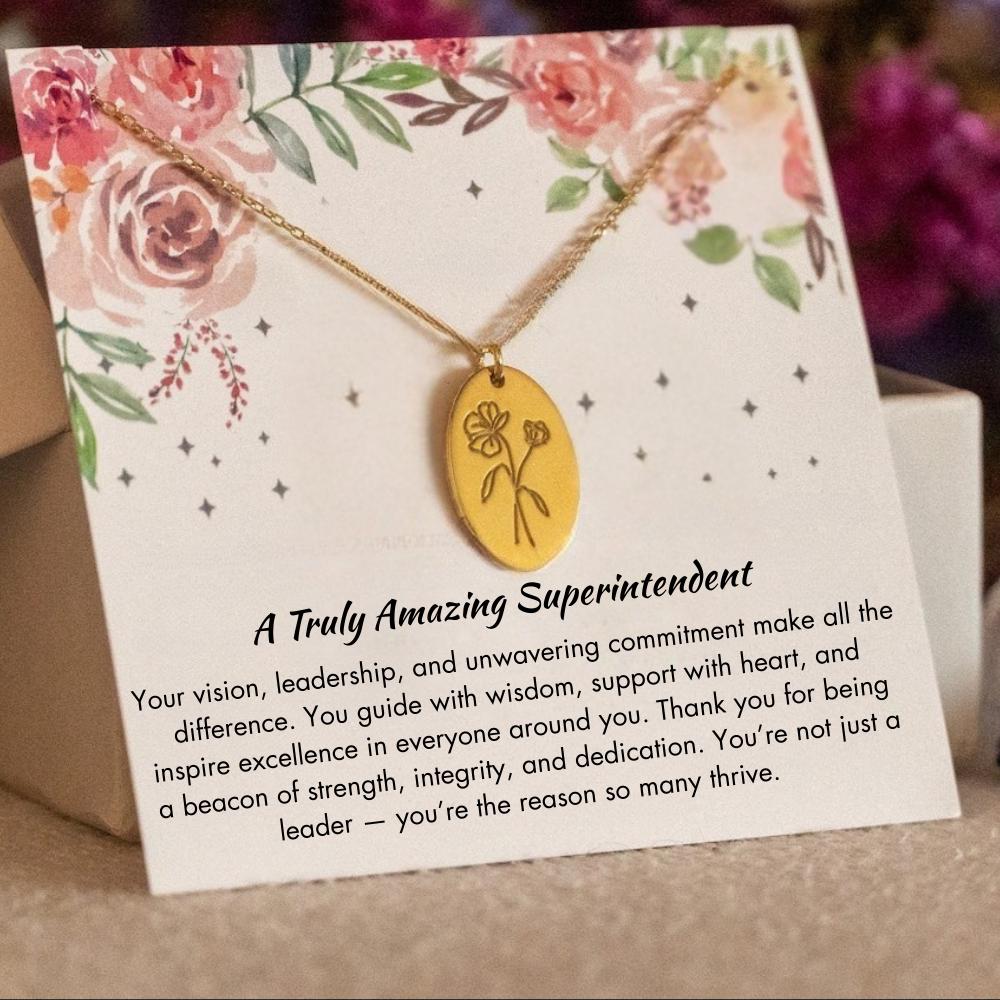 Personalized Female Superintendent Necklace, Women in Leadership Jewelry, Education Gift Idea, Leaving Superintendent Farewell Gift