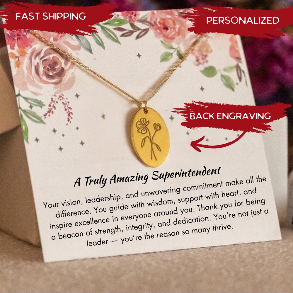 Personalized Female Superintendent Necklace, Women in Leadership Jewelry, Education Gift Idea, Leaving Superintendent Farewell Gift