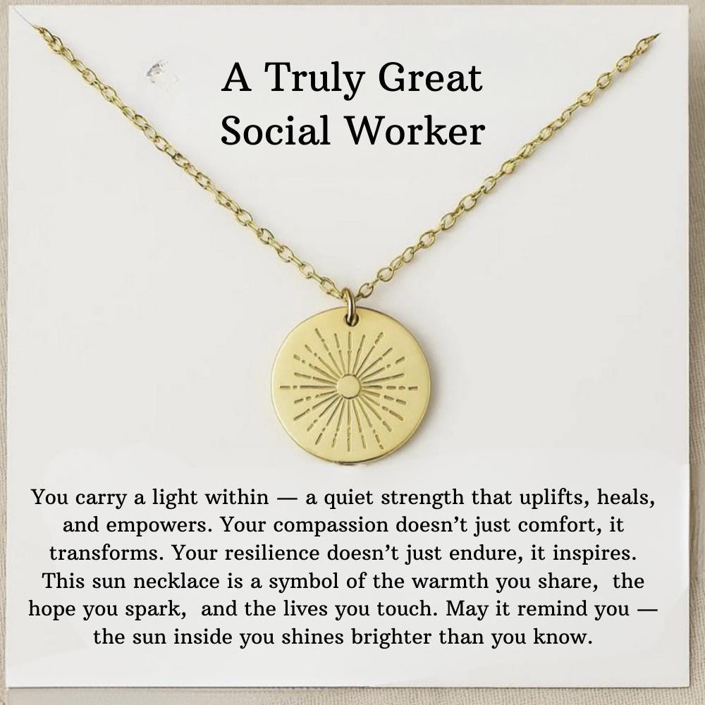 Masters in Social Work Graduation Necklace Gift, Personalized MSW Necklace with Gift Card, Social Worker Silver Sun Necklace