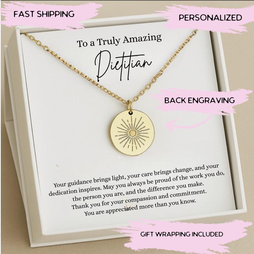 Dietitan Silver Necklace, Dietitan Thank You Gift, Dietitan Appreciation Gift Dietitan Necklace, Dietitian Promotion Gift, RD Necklace Gifts