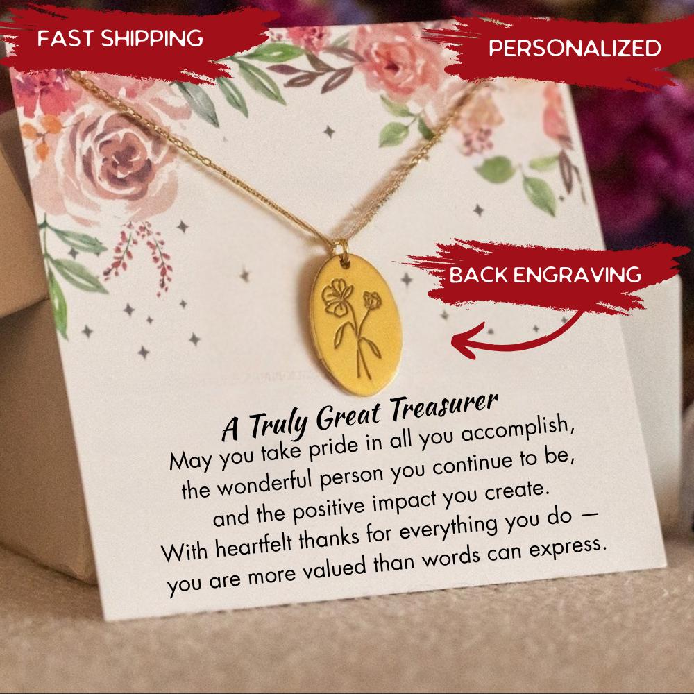 Treasurer Appreciation Gift For Women, Treasurer Birthday, Leaving, Retirement Gift, Necklace for Female Treasurer, Treasurer Birthday