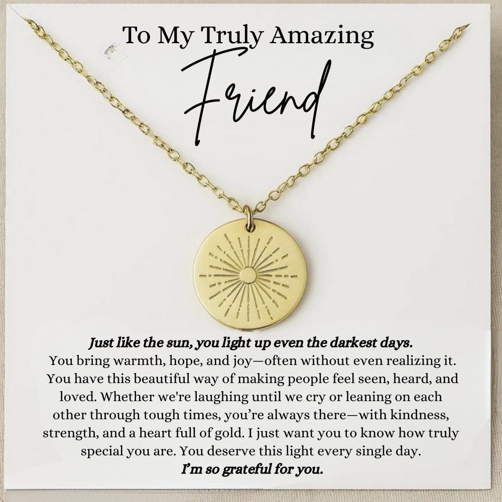 Personalized Friend Sun Necklace Gift, Friend Jewelry, Friend Birthday Silver Necklace with Card, Best Friend Necklace, Friendship Gift