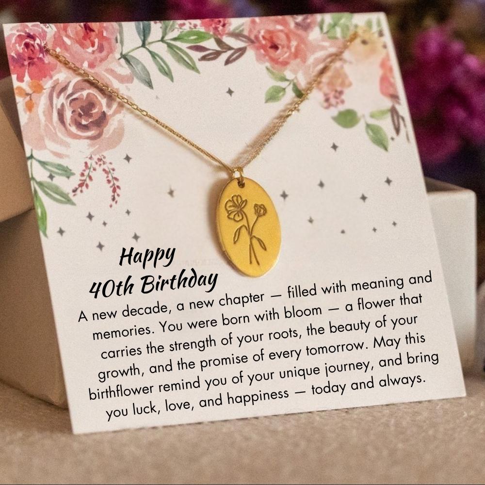 40th Birthflower Necklace for Birthday, 40th Birthday gifts for Women, 40th Birthday Keepsake Jewellery, Special 40th Birthday Pendant